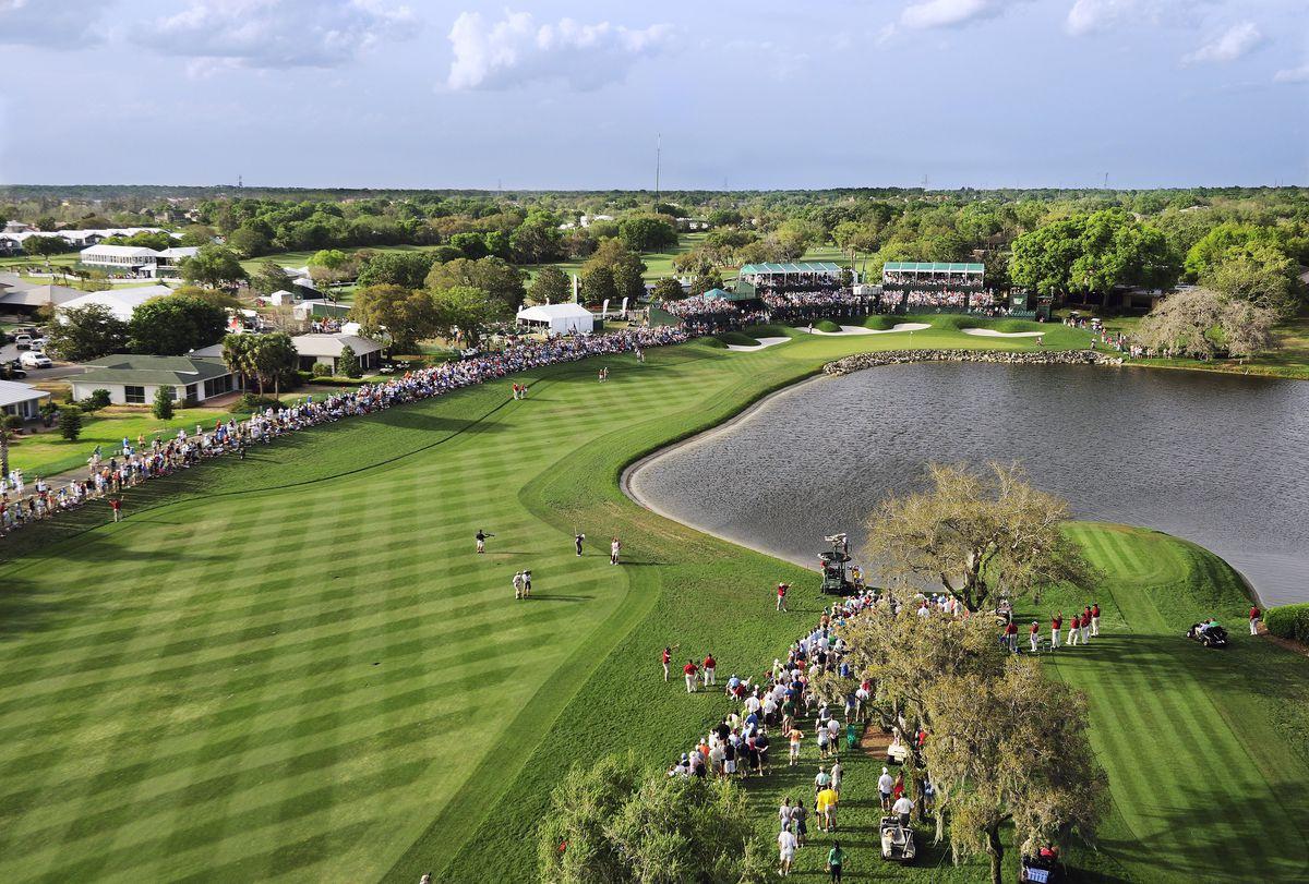 Aerial view of spectators watching a championship tournament at the Arnold Palmer's Bay Hill course