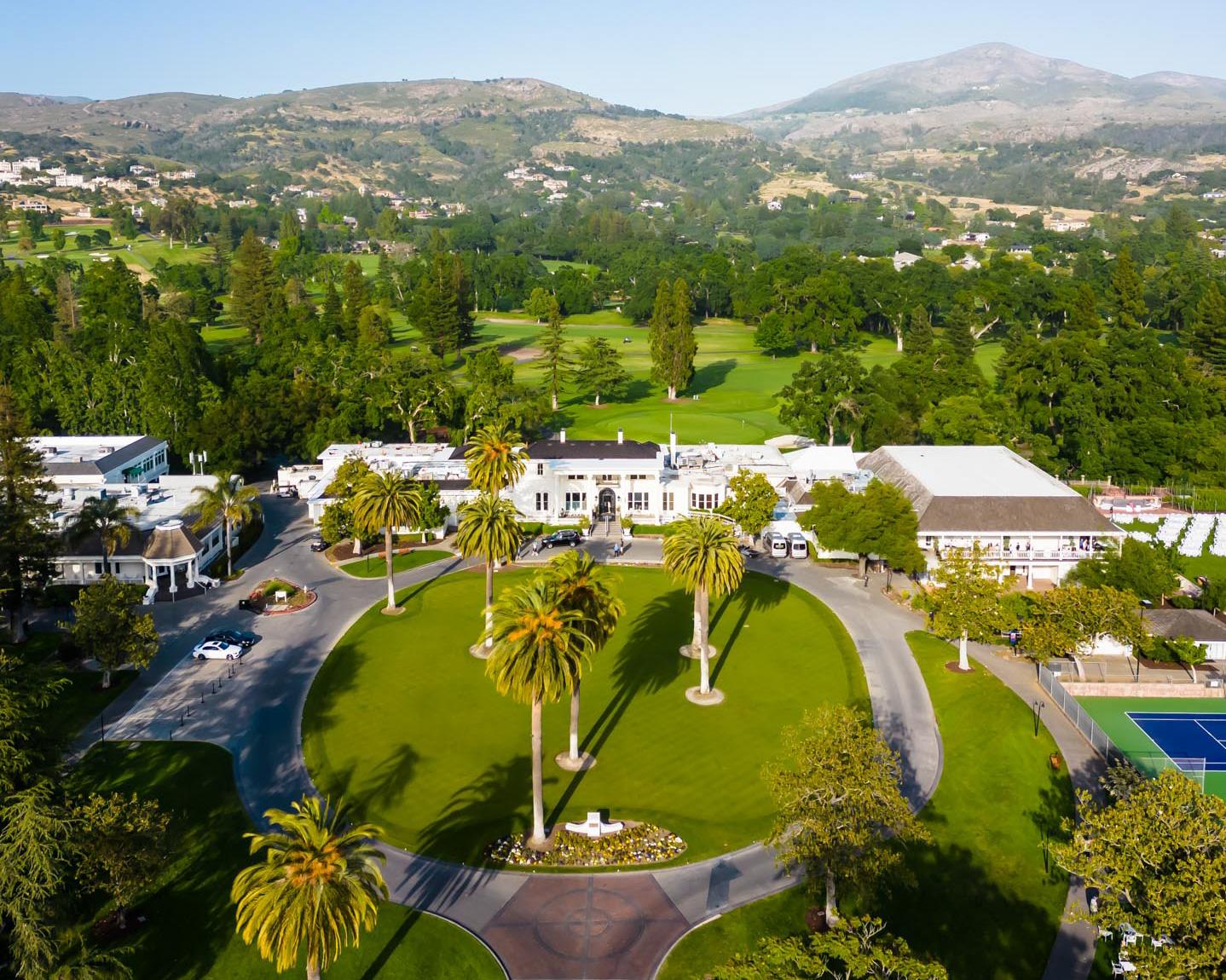 Aerial view of the Silverado Resort with mountain views in the distance