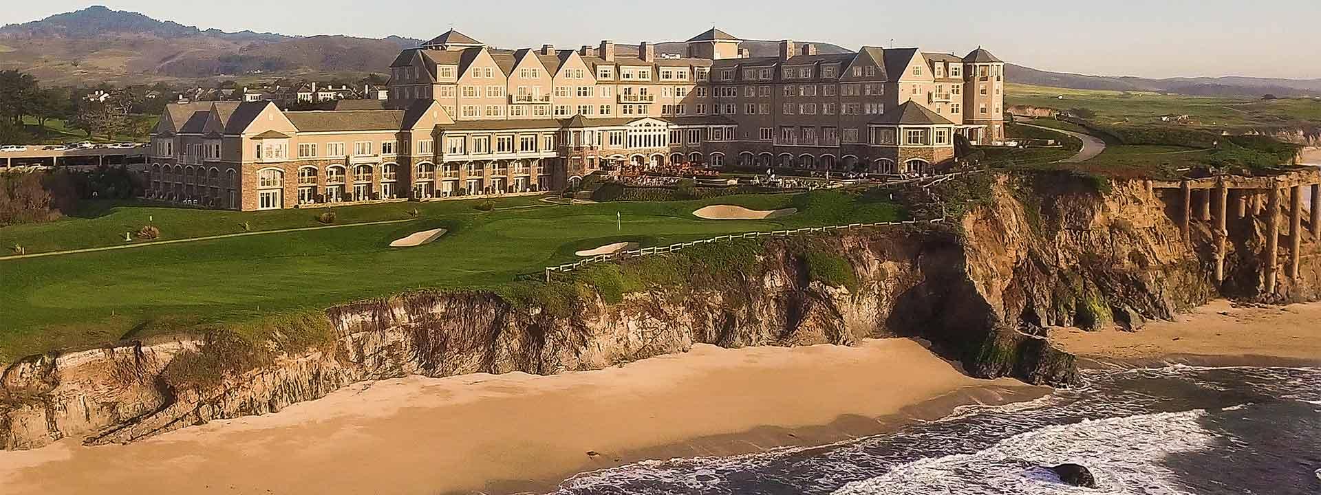 The resort building overlooking the coastal beach