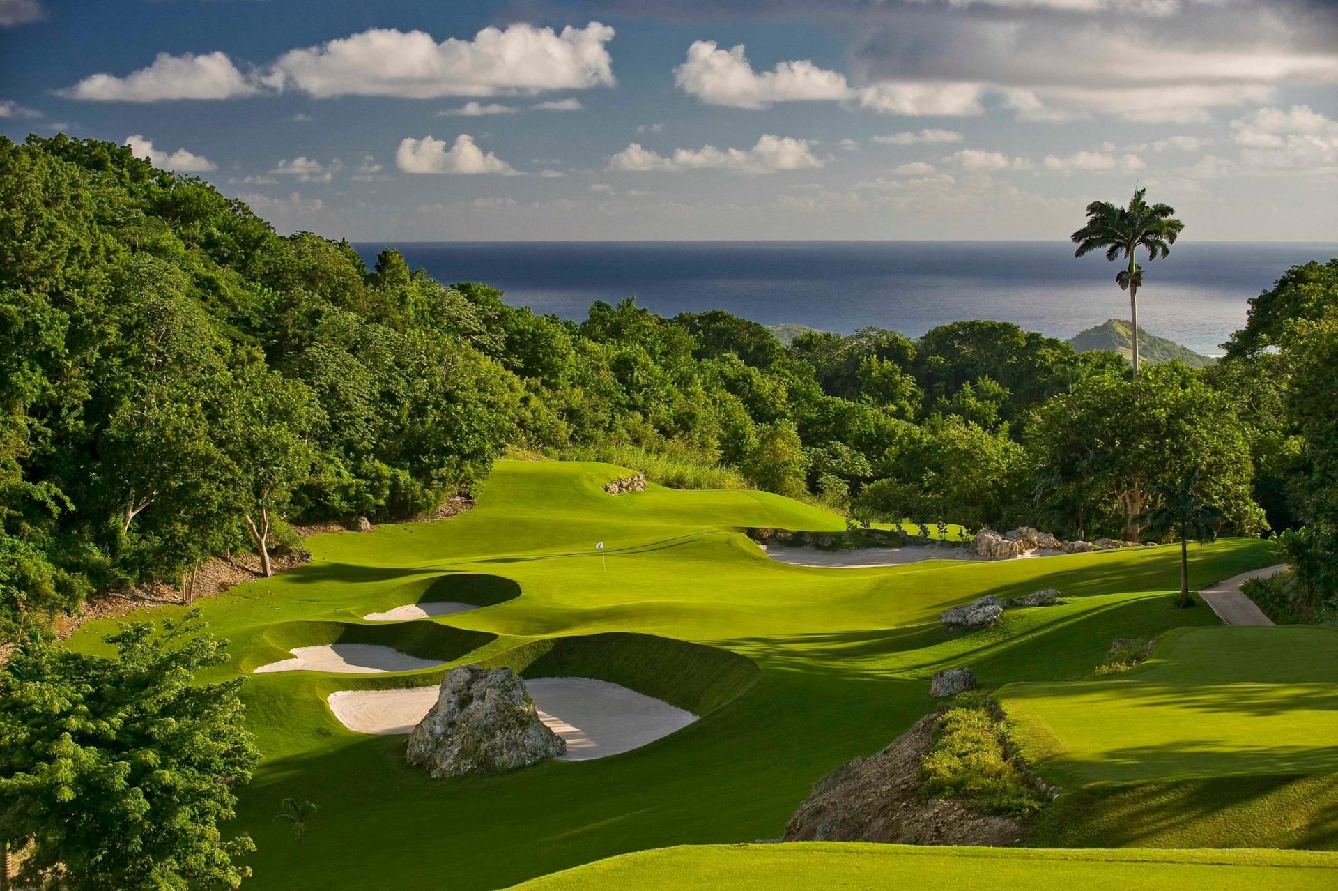 Panoramic view of the downhill course with sea views