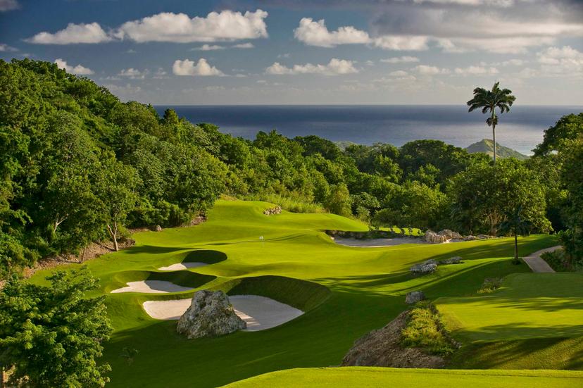 Panoramic view of the downhill course with sea views