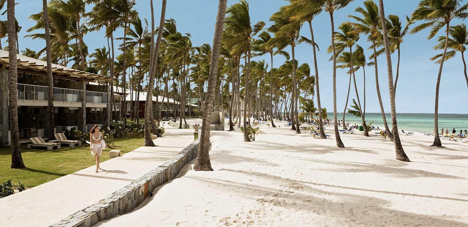 The Barcelo Barvero Resort leading to the beach littered with palm trees