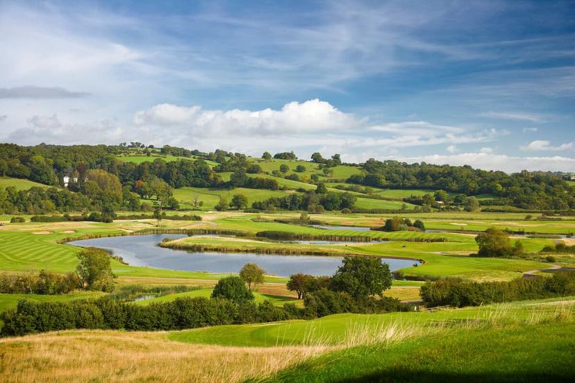 Overview of the greens with water features,bunkers & luscious trees