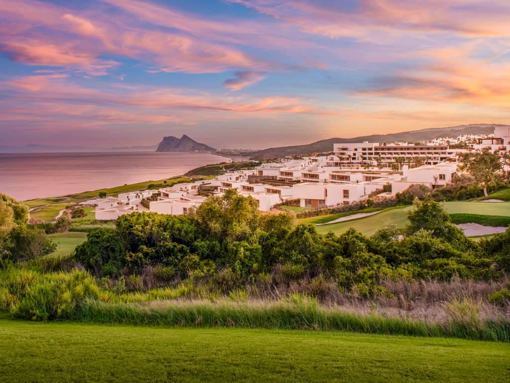 Sunset view of Fairmont La Hacienda with Gibraltar in the background