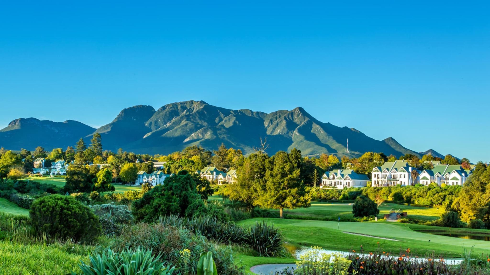 The mountain towering over the Fancourt Hotel & Golf Estate lodges and course