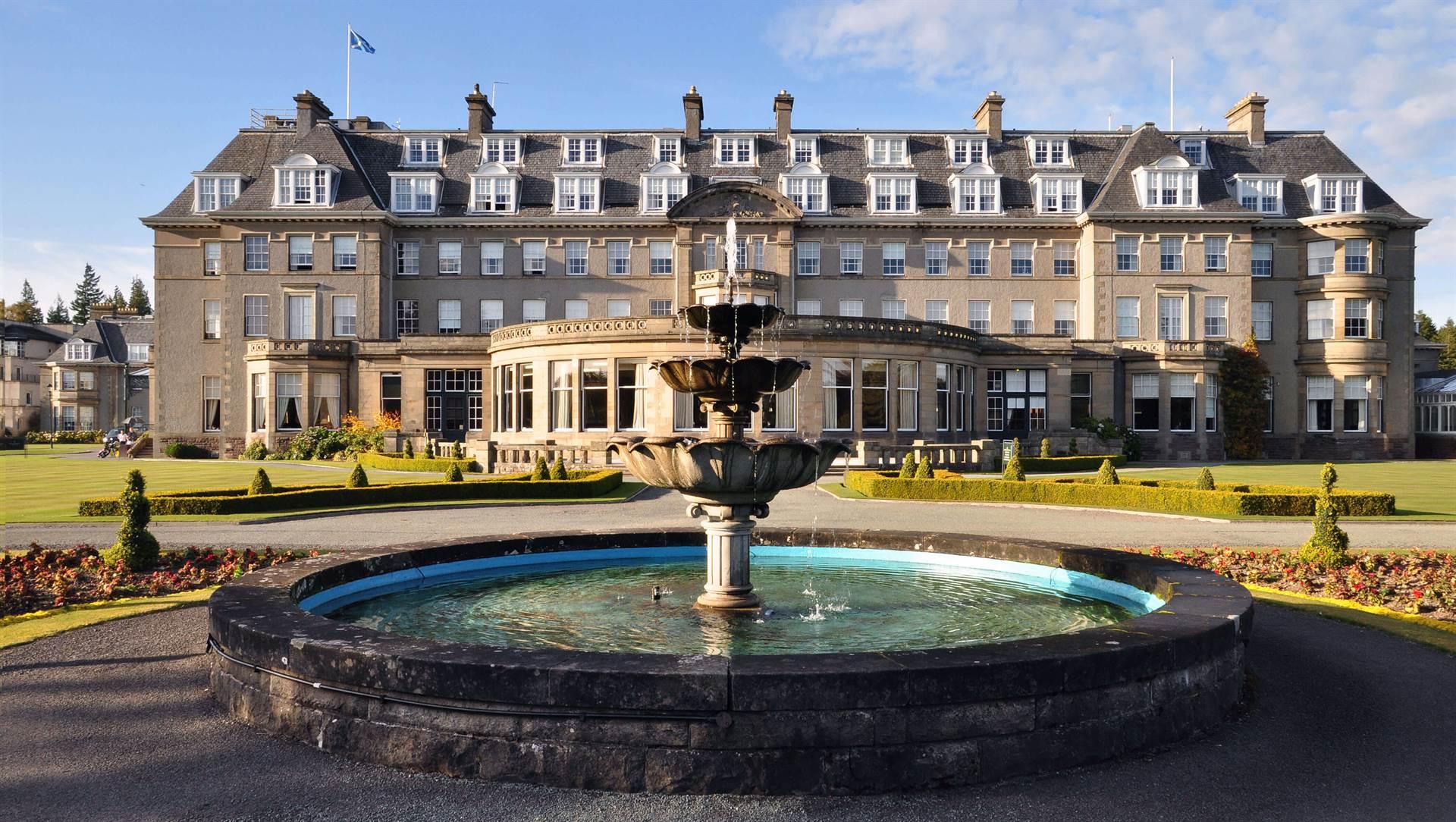 Front of house at the resort with water feature to welcome guests in style