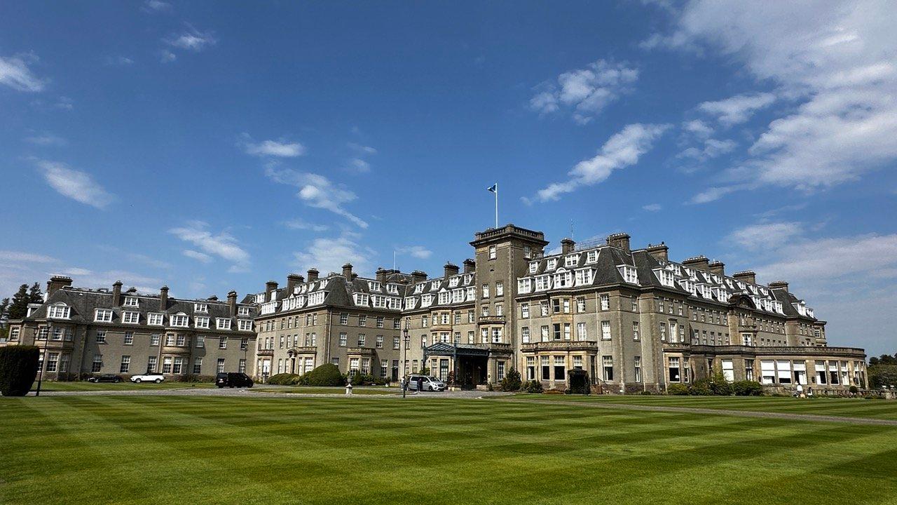 Exterior view of the Gleneagles Resort looking out onto the course on sight