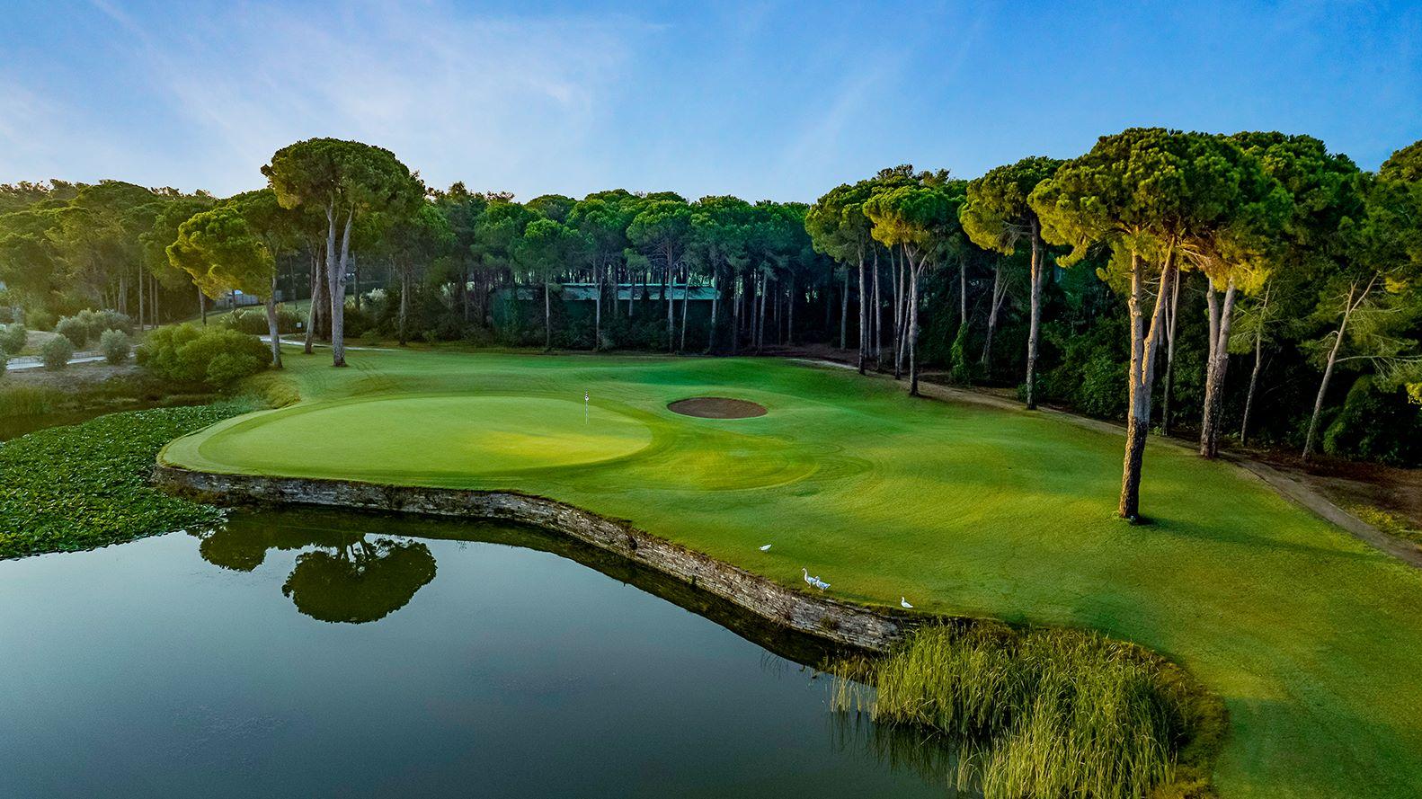 Green with large water hazard immediatelt in front