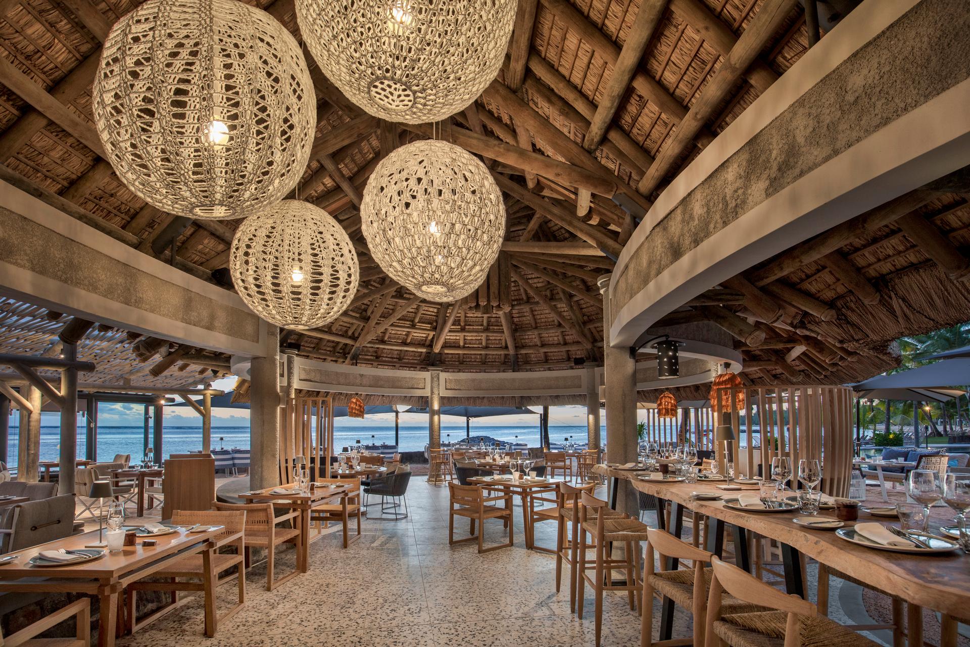 Dining area at the resort with panoramic views of the ocean