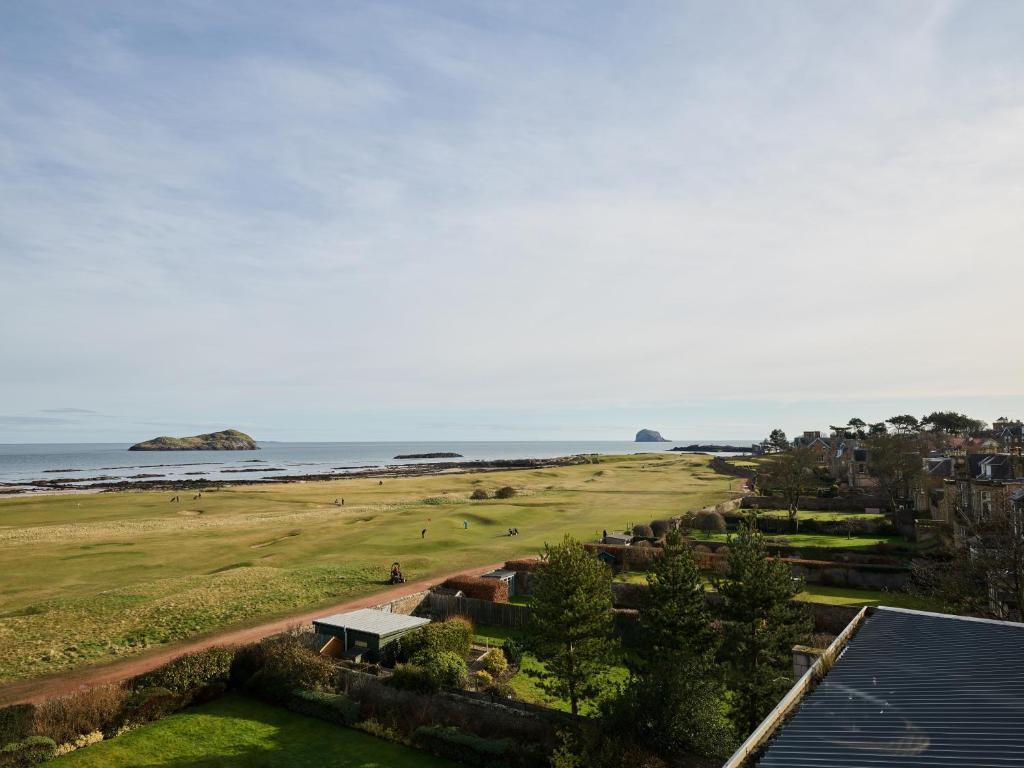 Marine North Berwick sandwiched between the coast line and local town houses