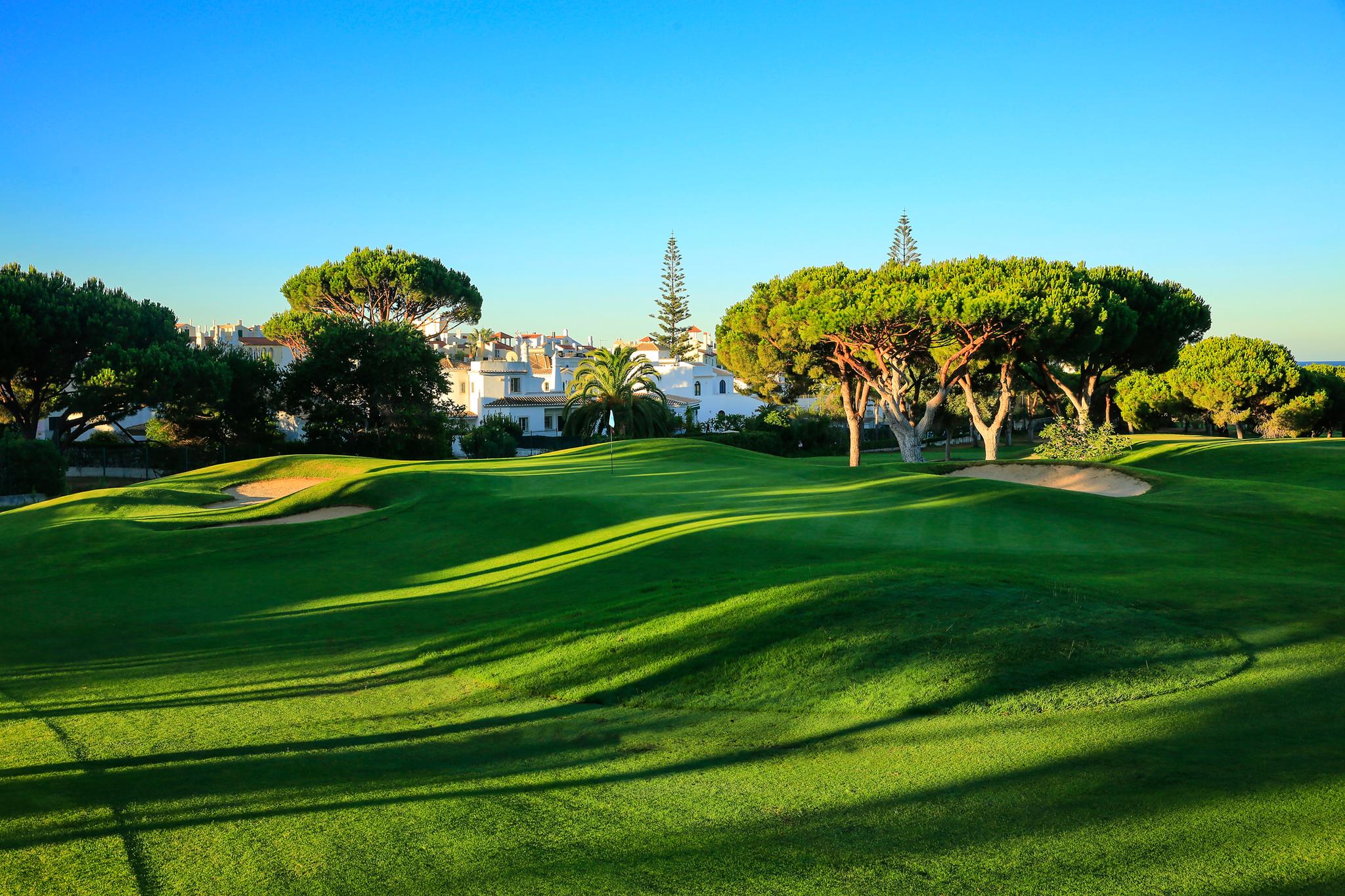 Undulating green with bunkers on either side
