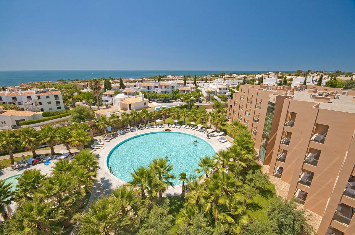 Aerial view of the resort, showing the outdoor swimming pool