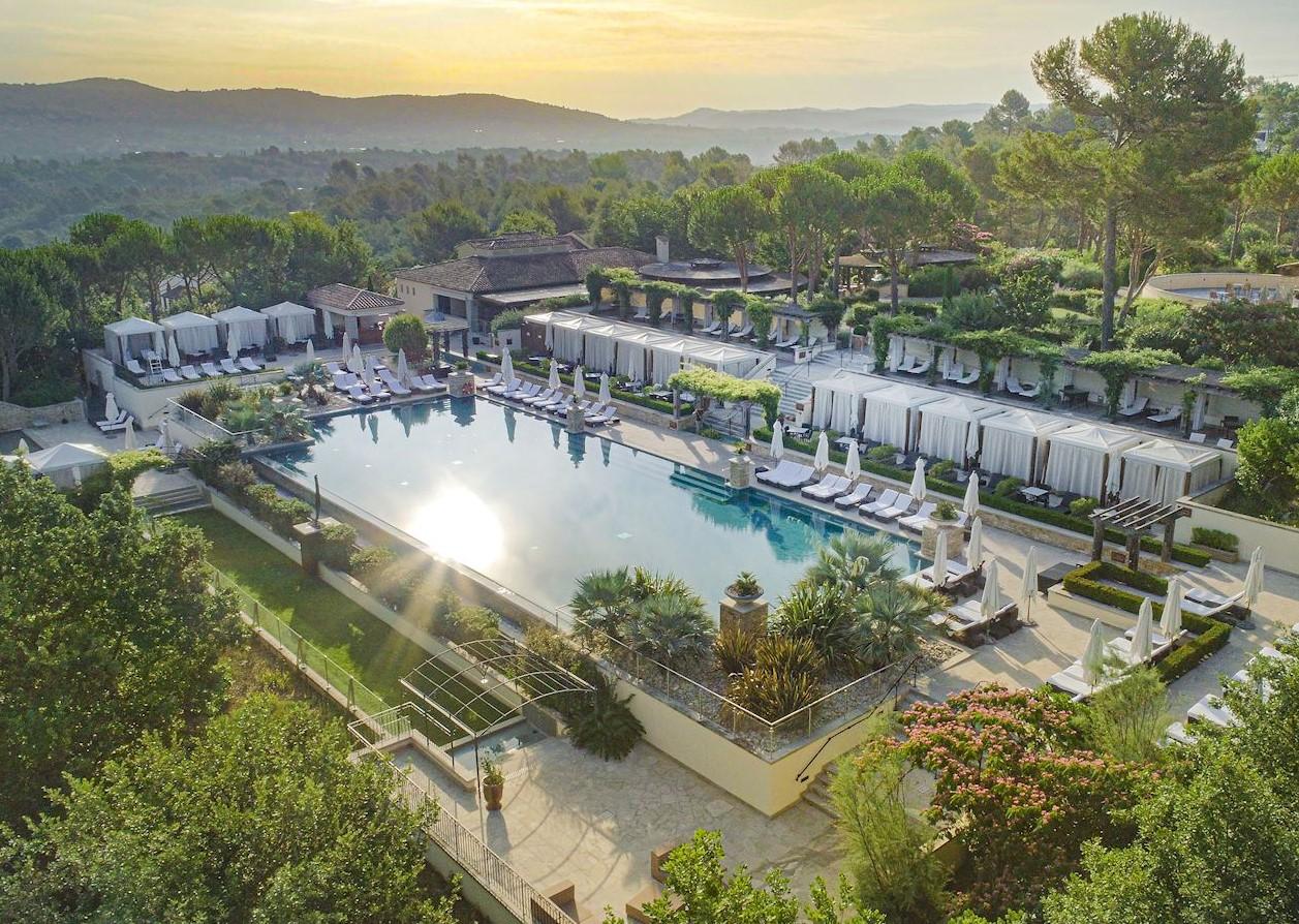 Aerial view of the outdoor swimming pool area