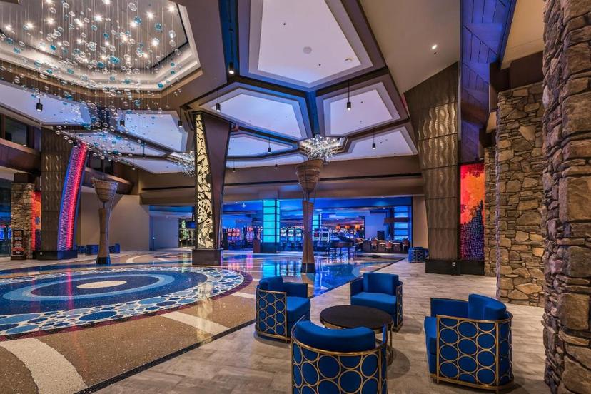 Reception leading to the casino at the We-Ko-Pa Resort with a modern blue design