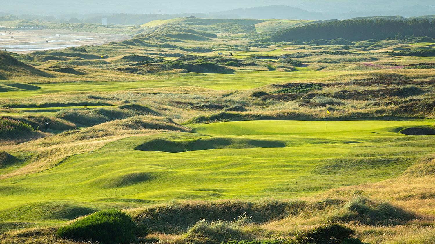 Rolling fairways framed by rugged dunes at Western Gailes Golf Club.