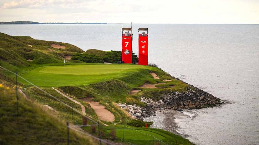 A Coastal green strategically placed with sea views at the Whistling Straits Golf Club