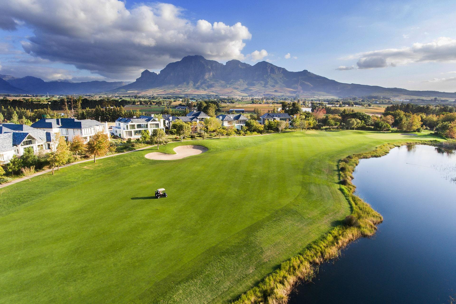 Fairway at Pearly Valley with a large water hazard on the right