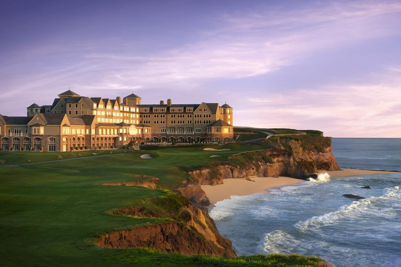 Exterior view of the grand clubhouse overlooking the ocean
