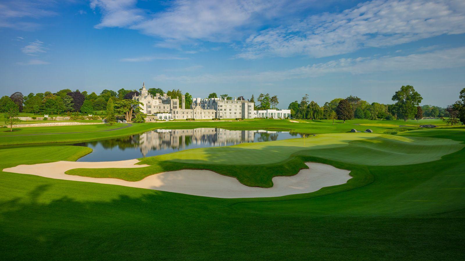 Panoramic view of the Adare Manor clubhouse overlooking the course