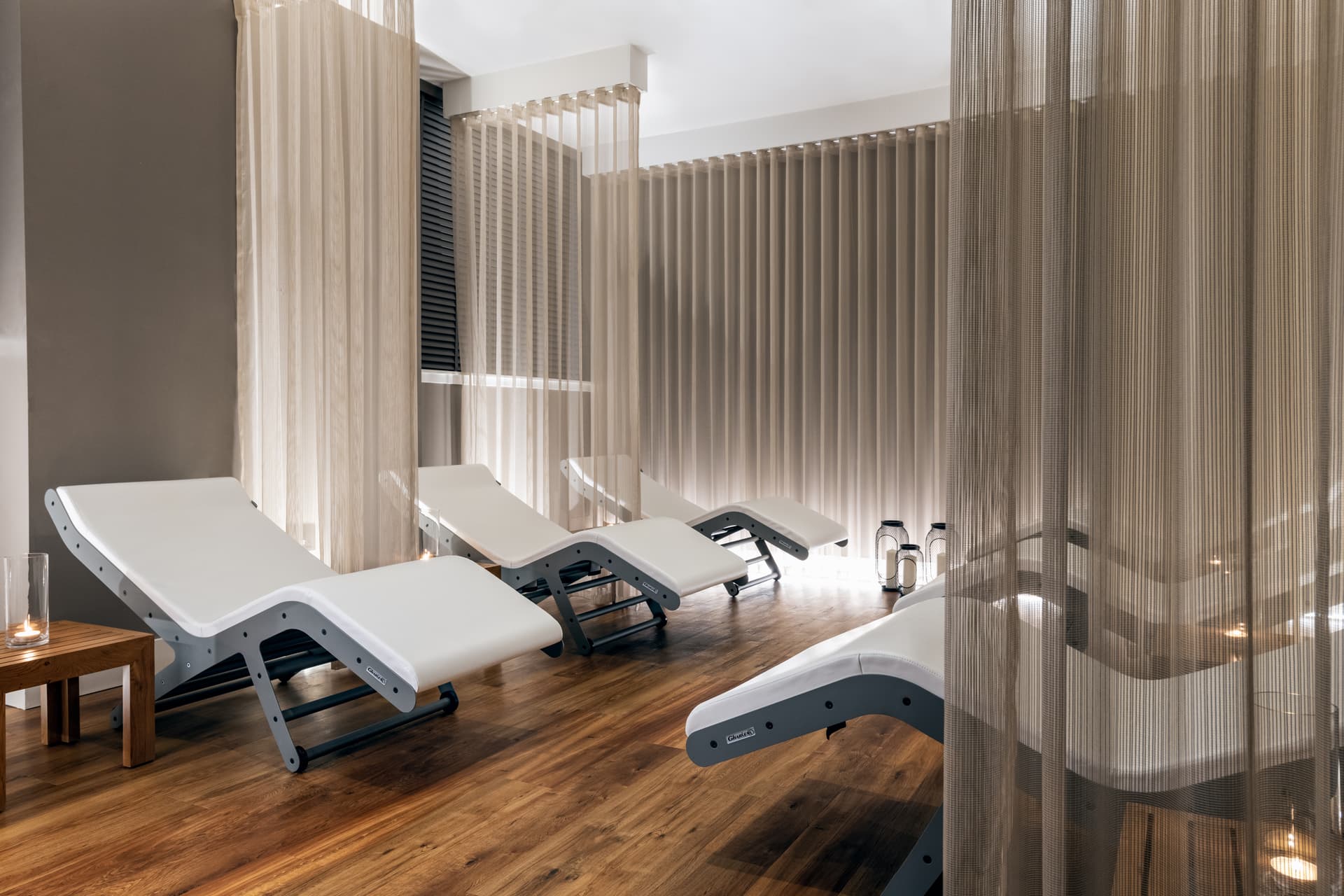 Indoor sunbeds as part of spa facilities at Sandman Signature Aberdeen Hotel