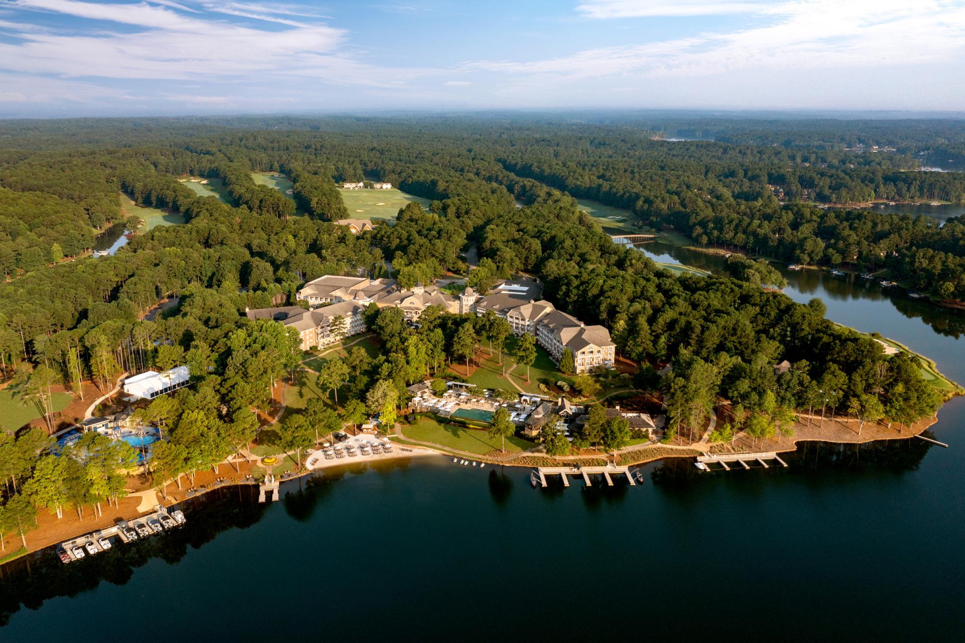 Birdseye view of the Ritz Carlton Oconee over looking sea views