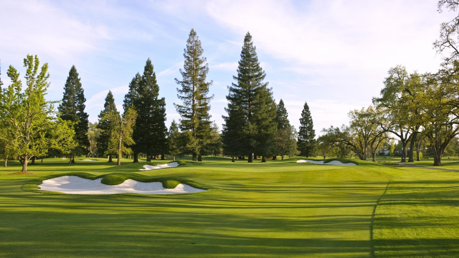 A manicure green surrounded by sand bunkers