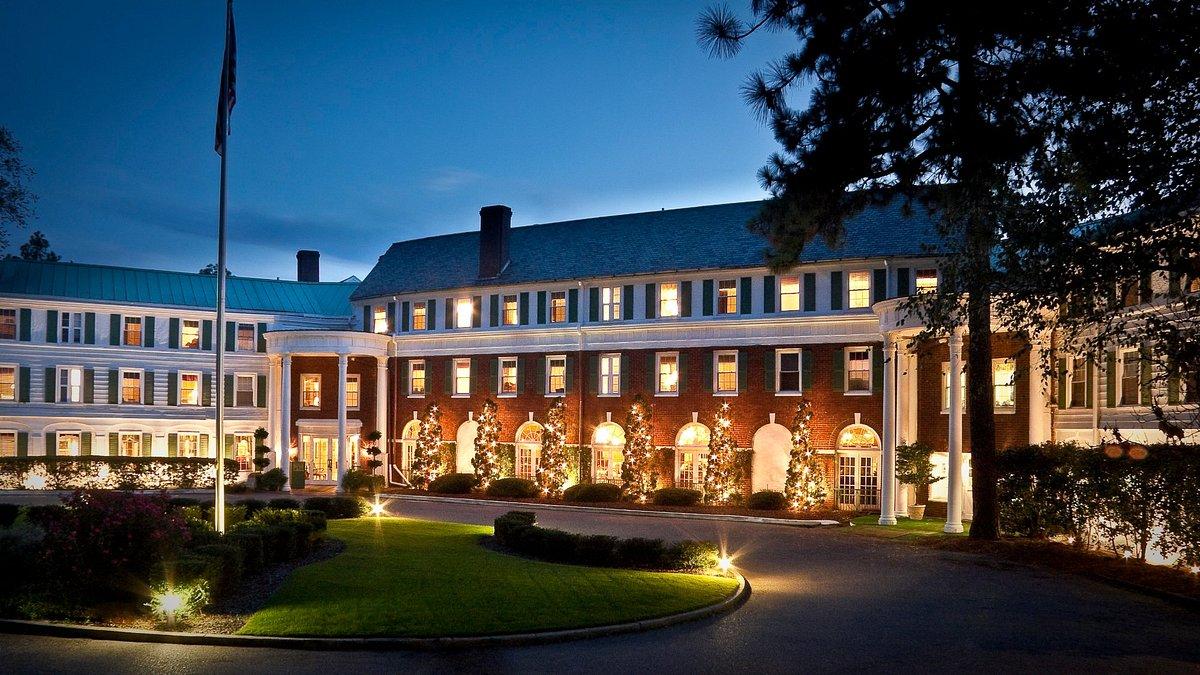 Panoramic view of the resort being lit up at night time