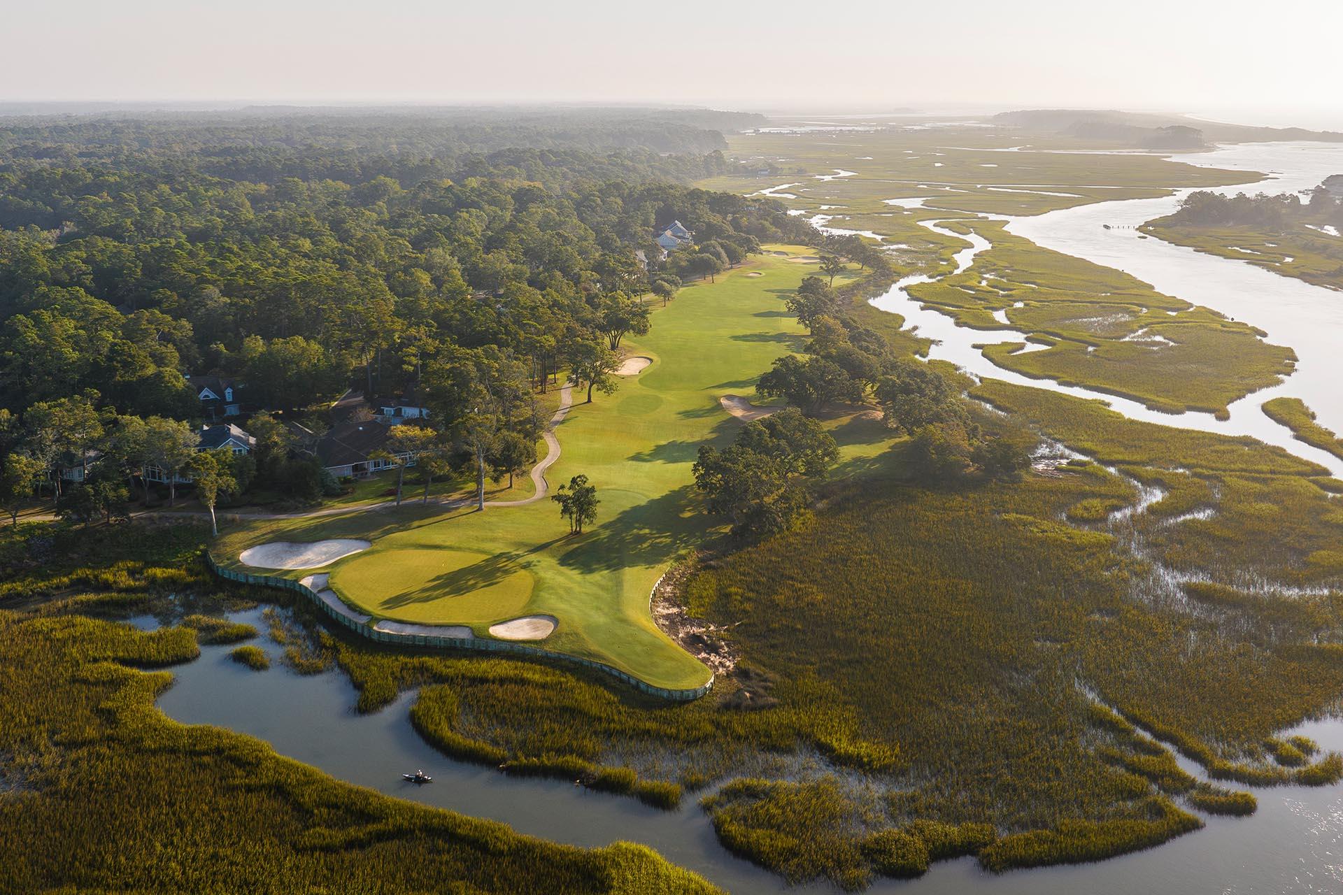 Aerial view of a a manicured fairway