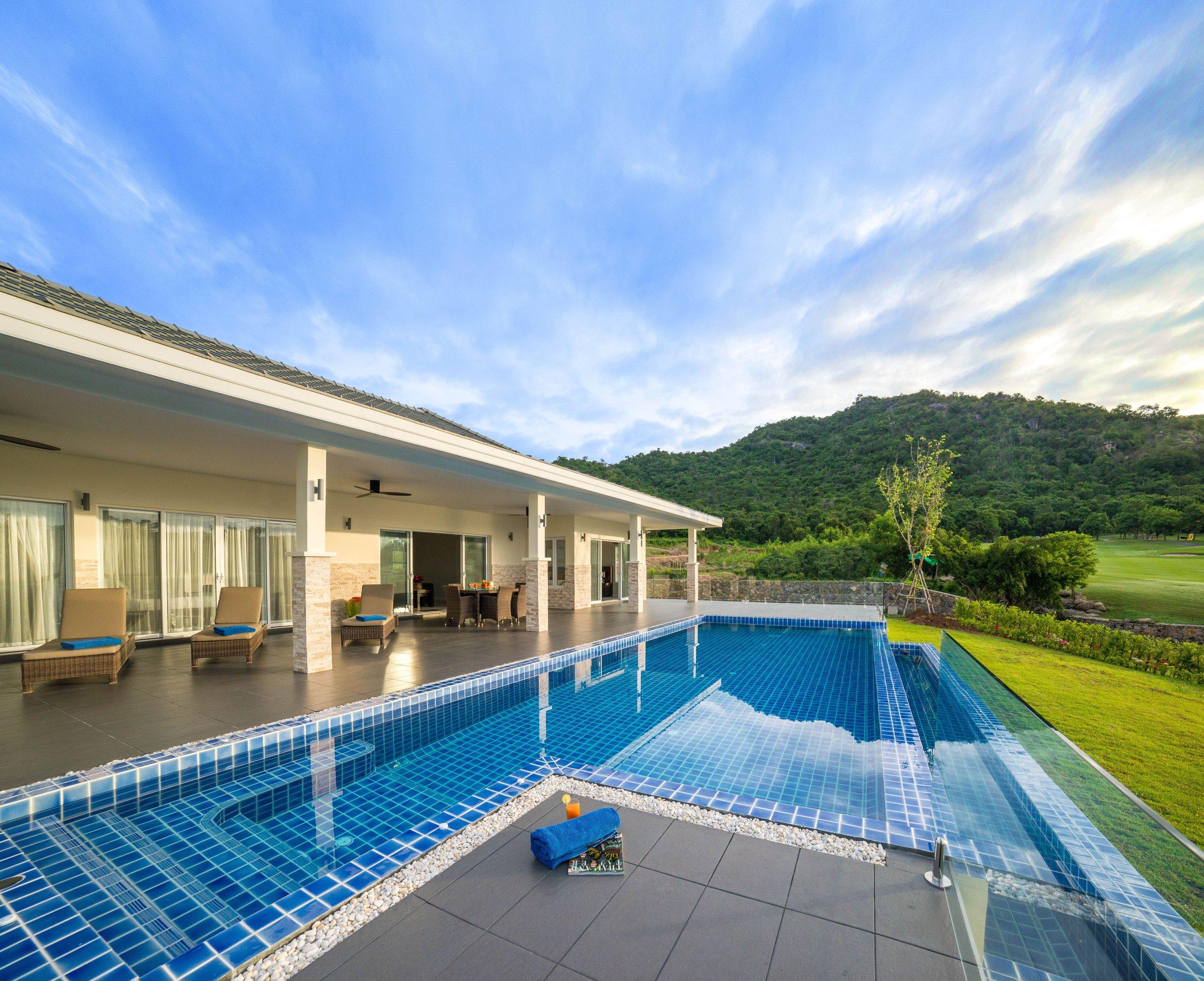 A private outdoor swimming pool as part of a lodge at the Black Mountain Golf Club & Resort