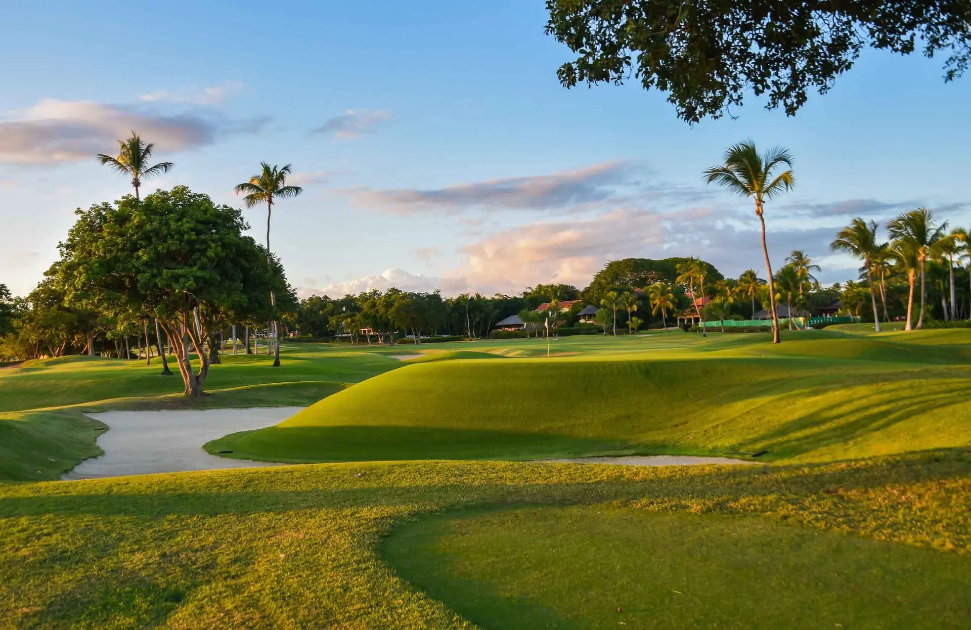 An elevated green surrounded by sand bunkers