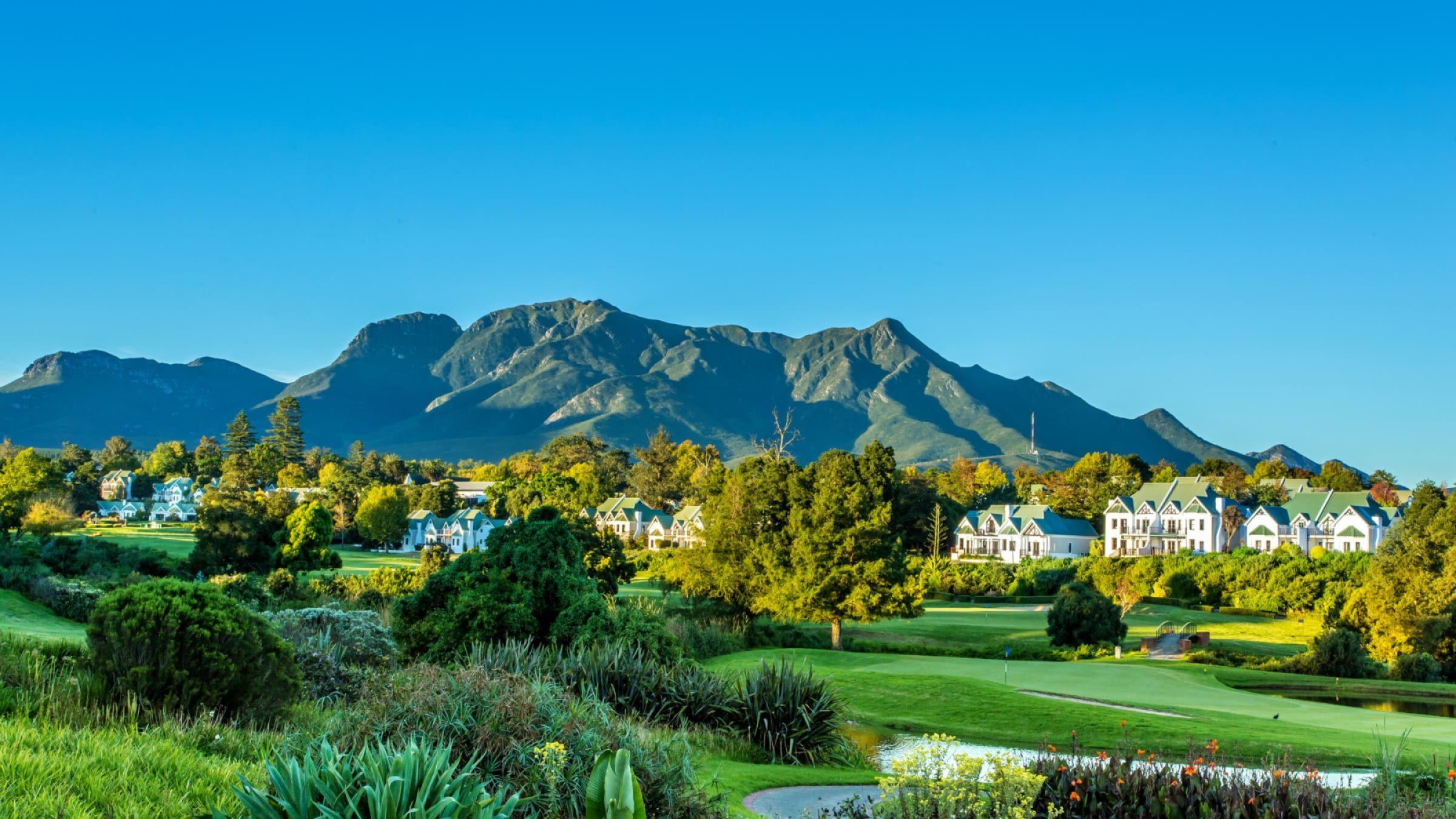 The mountain towering over the Fancourt Hotel & Golf Estate lodges and course