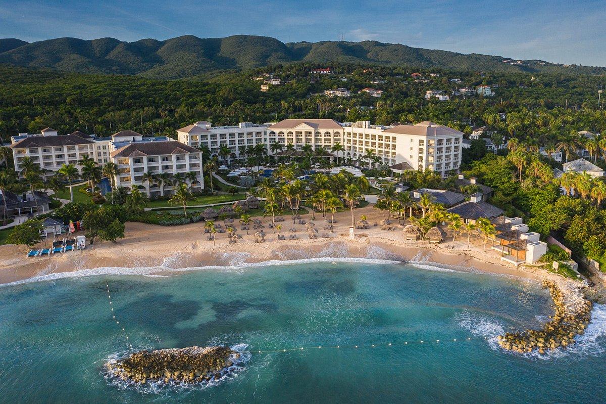 Aerial view of the Founders Cove at Half Moon Resort leading onto the beach
