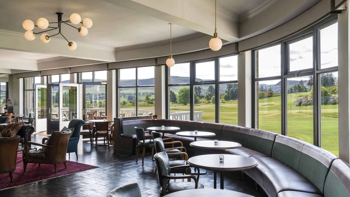 Panoramic views looking out onto the course from restaurant ares in the resort