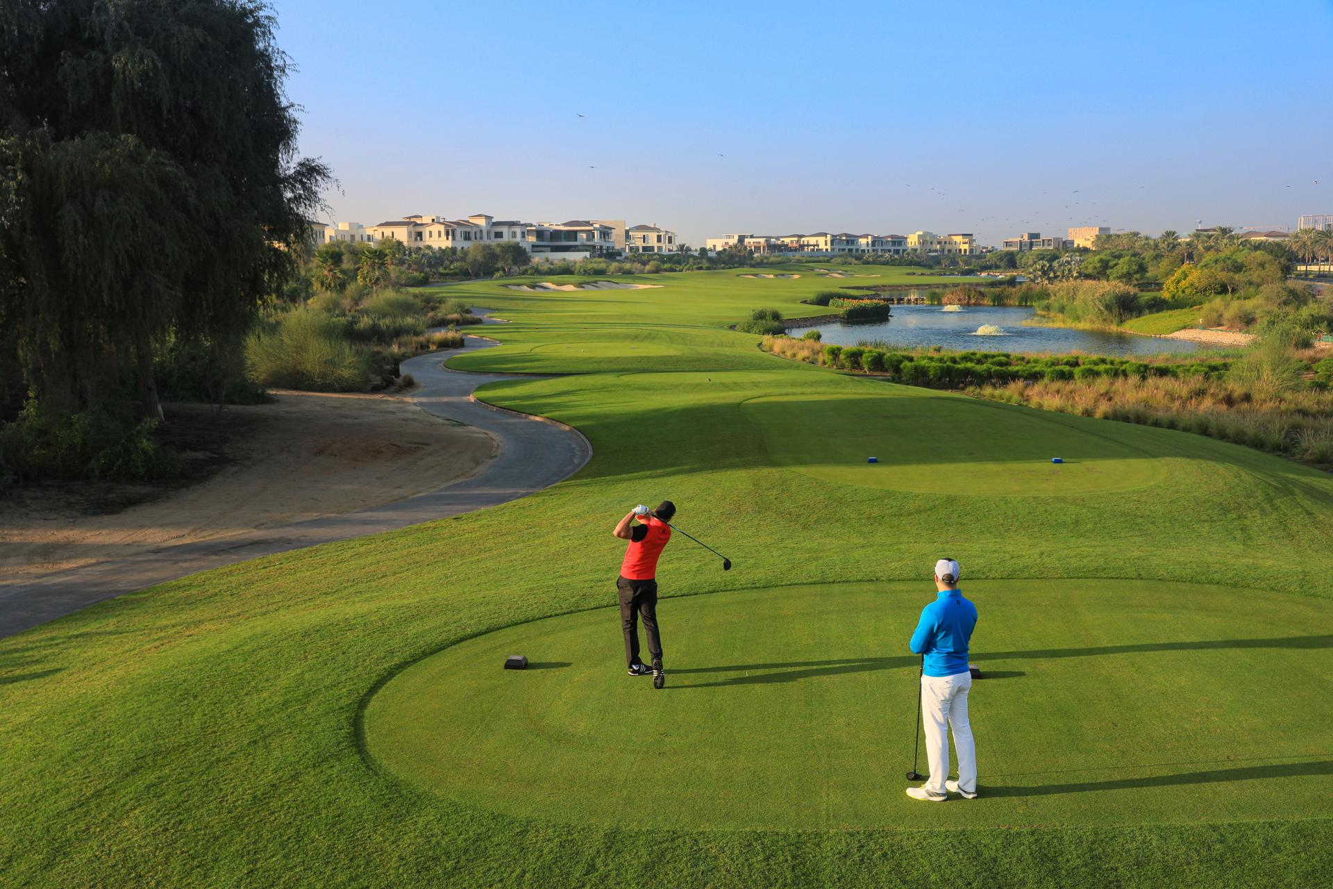 Two golfers playing at Dubai Hills