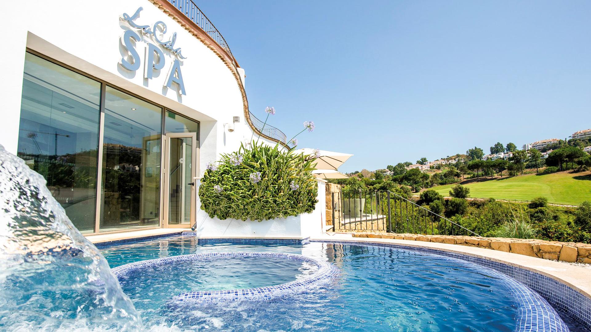 Close up view of La Cala spa from the hot tub looking outward
