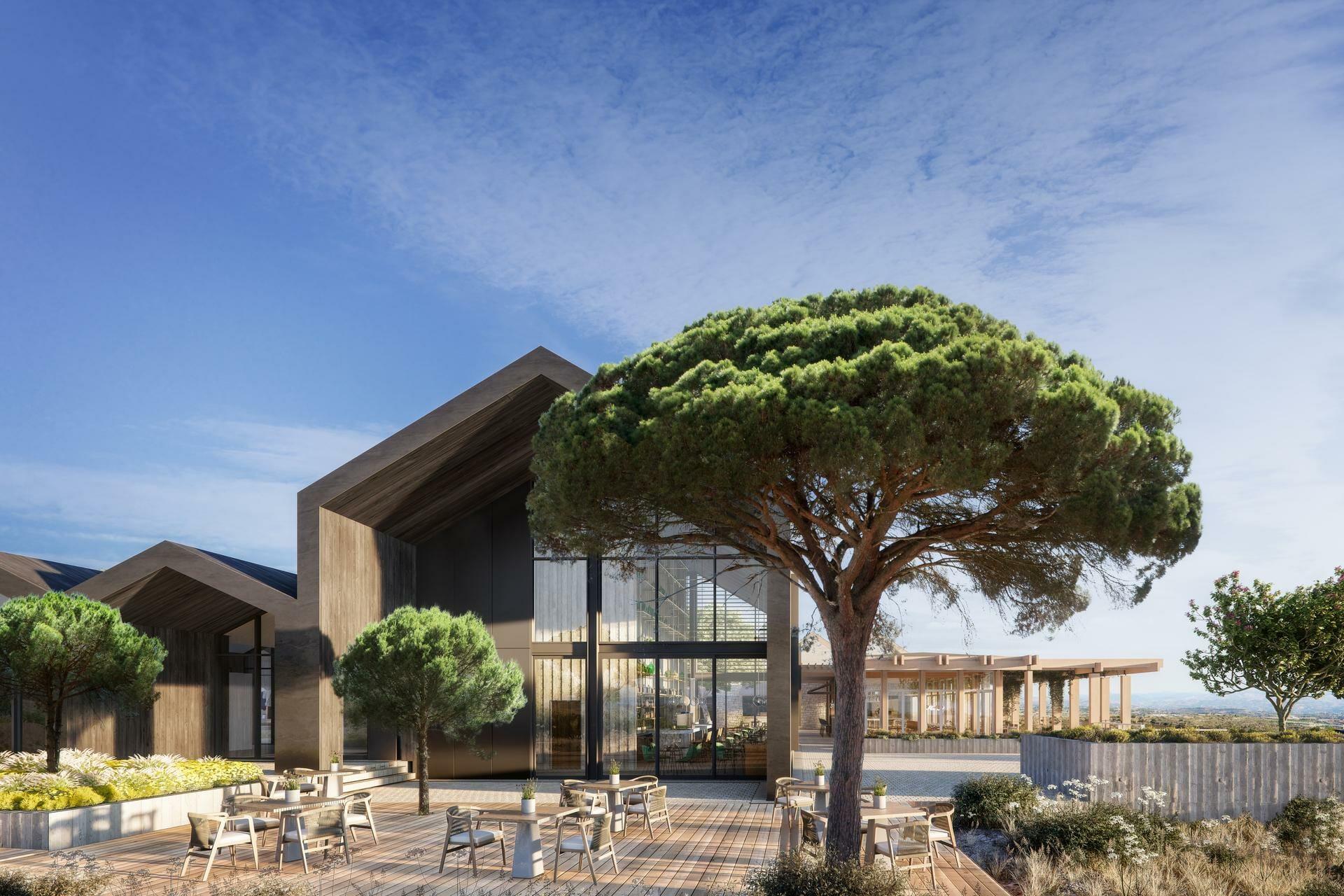 Outdoor seating area just outside if the resort building