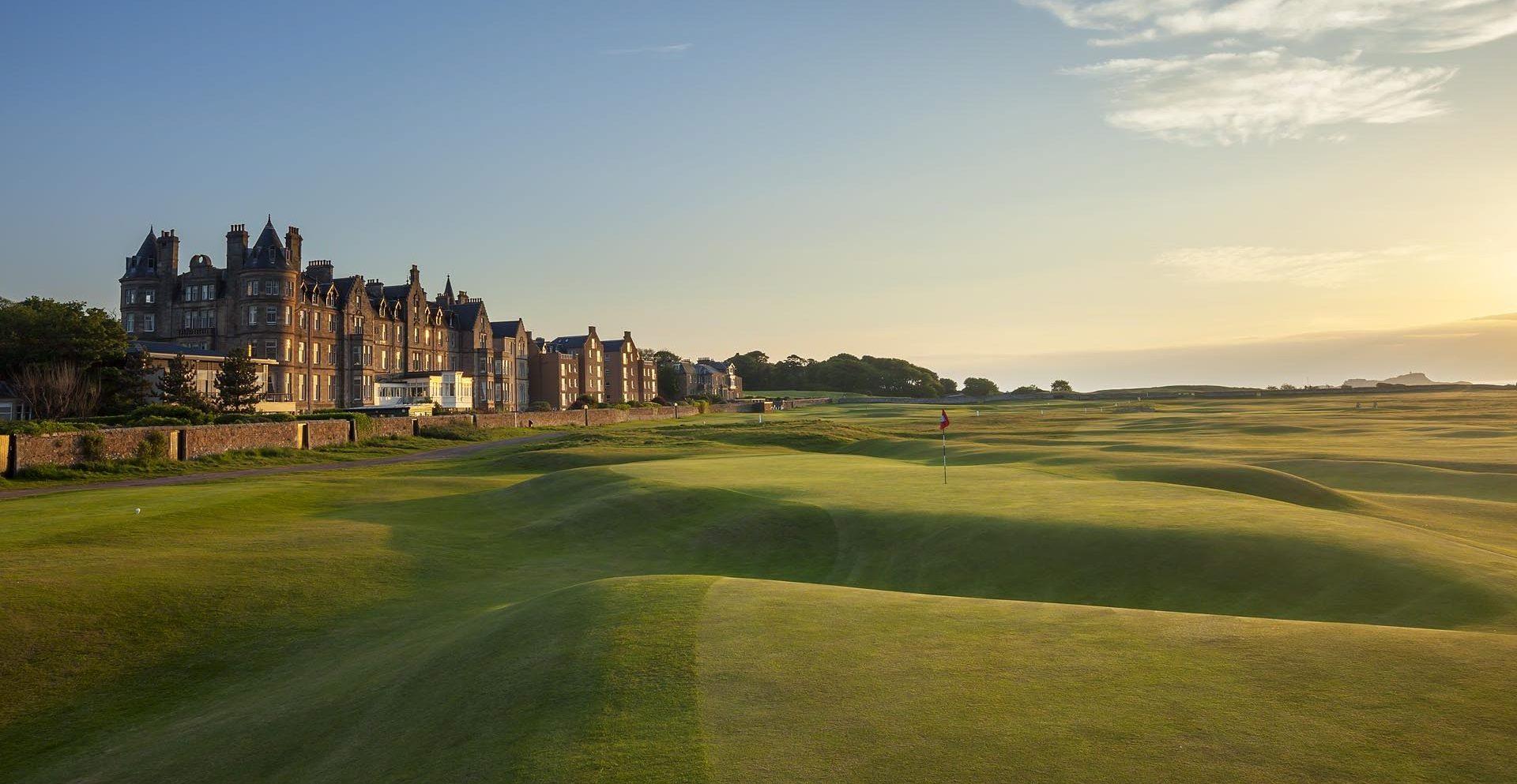 Sun setting over the beautiful North Berwick course showcasing its smooth greens and natural dunes