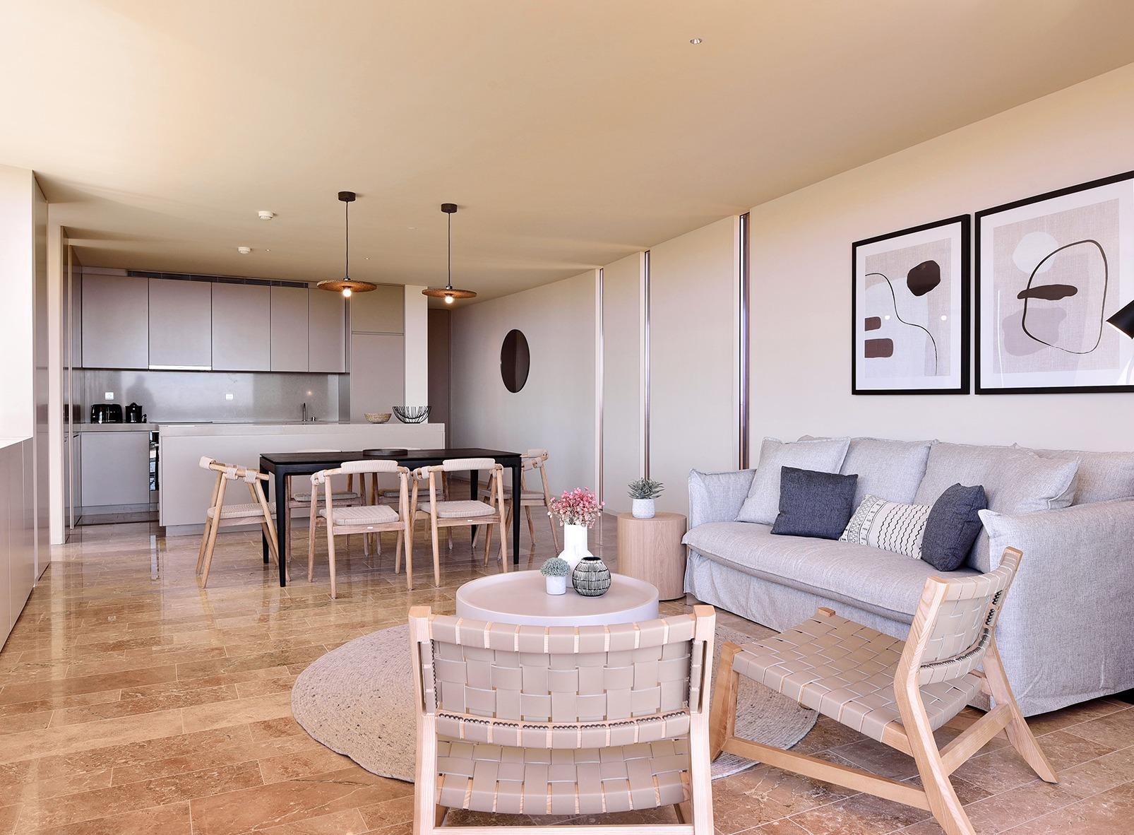 Living room and kitchen area