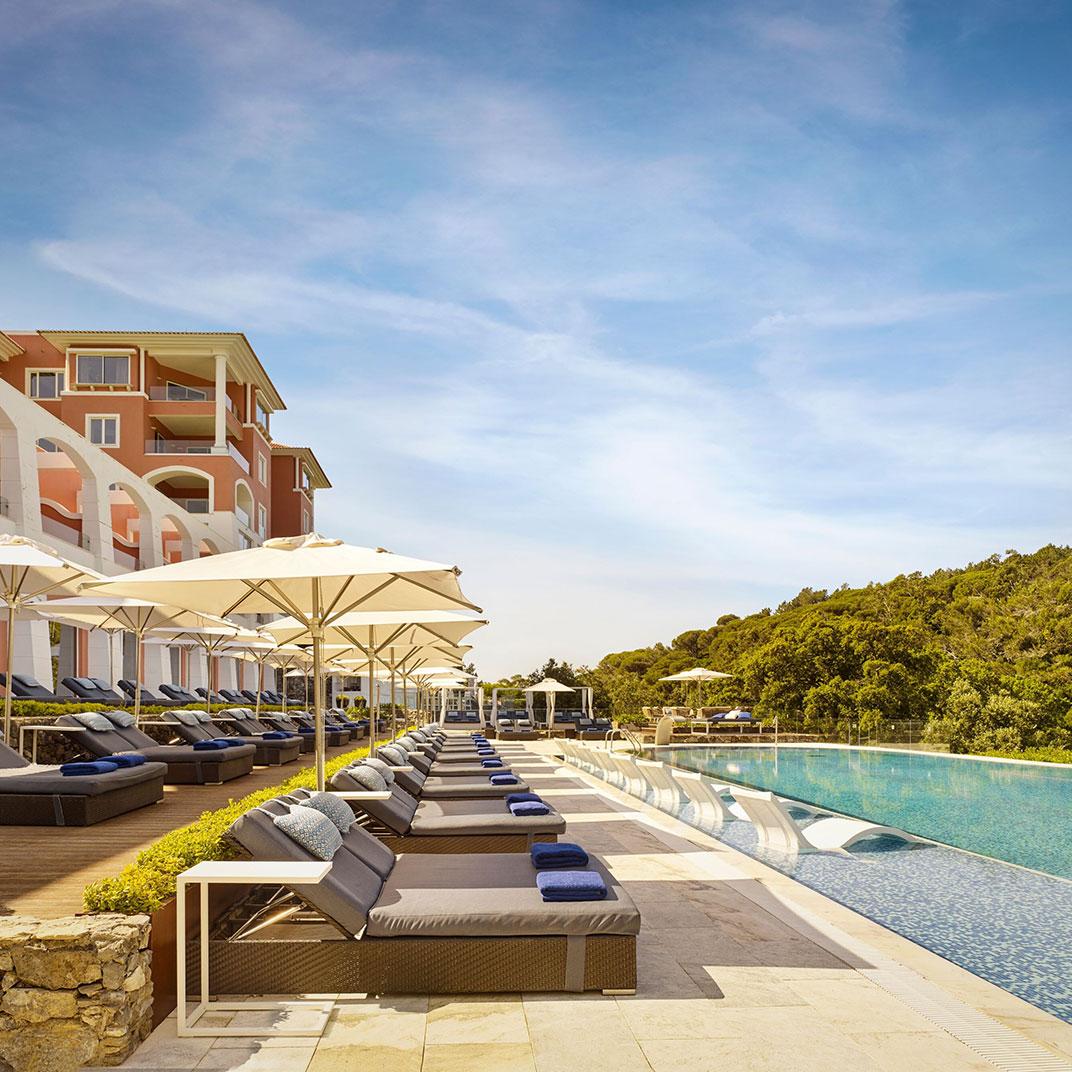 Outdoor swimming pool and lounge area