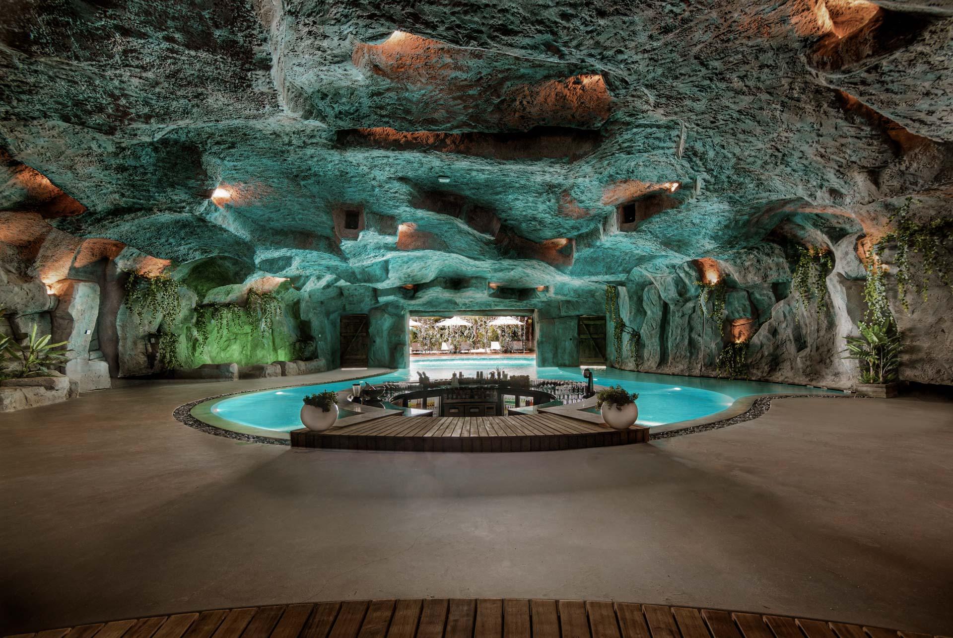 Indoor cave swim up bar