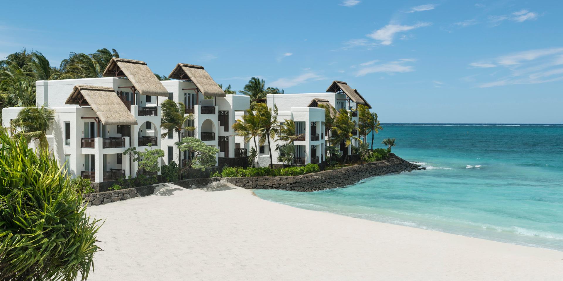 Exterior view of the Shangri-La Le Touessrok Mauritius building with beach views