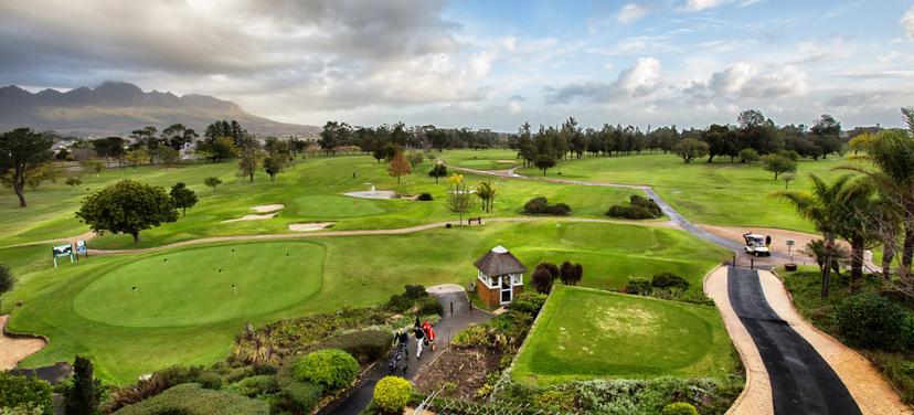Overhead view of a practice green leading to the Stellenbosch Golf course