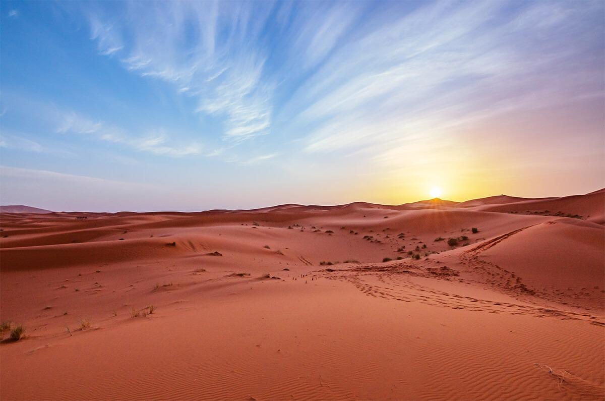 Sunset over Dubai desert landscape