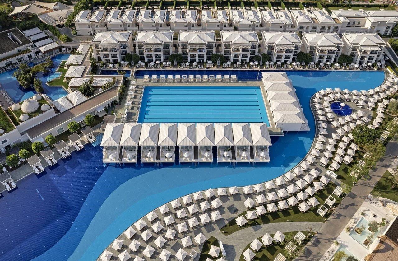 Aerial view of the outdoor swimming pool area