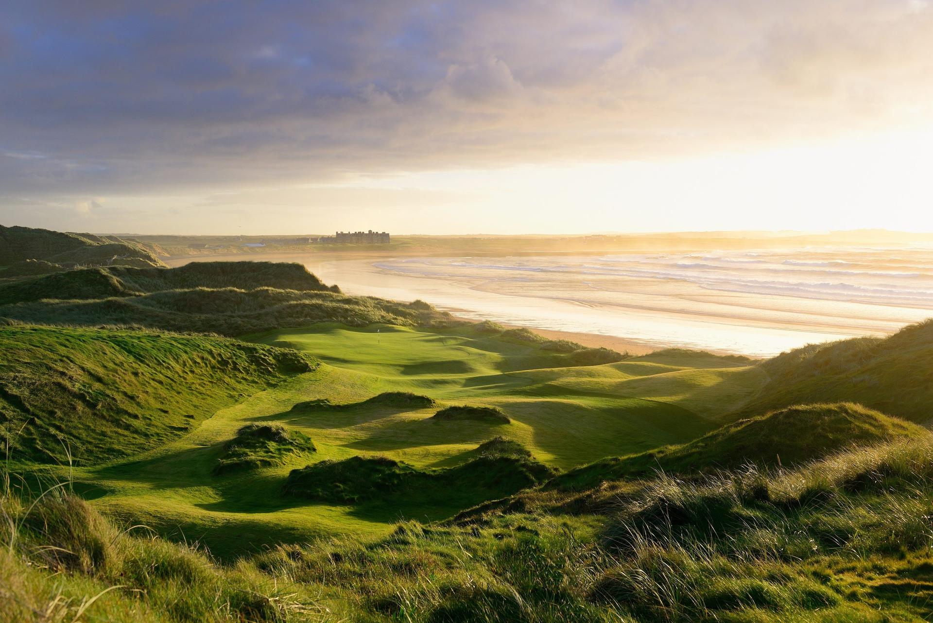 A breathtaking view of the golf course along the wild Atlantic coastline.