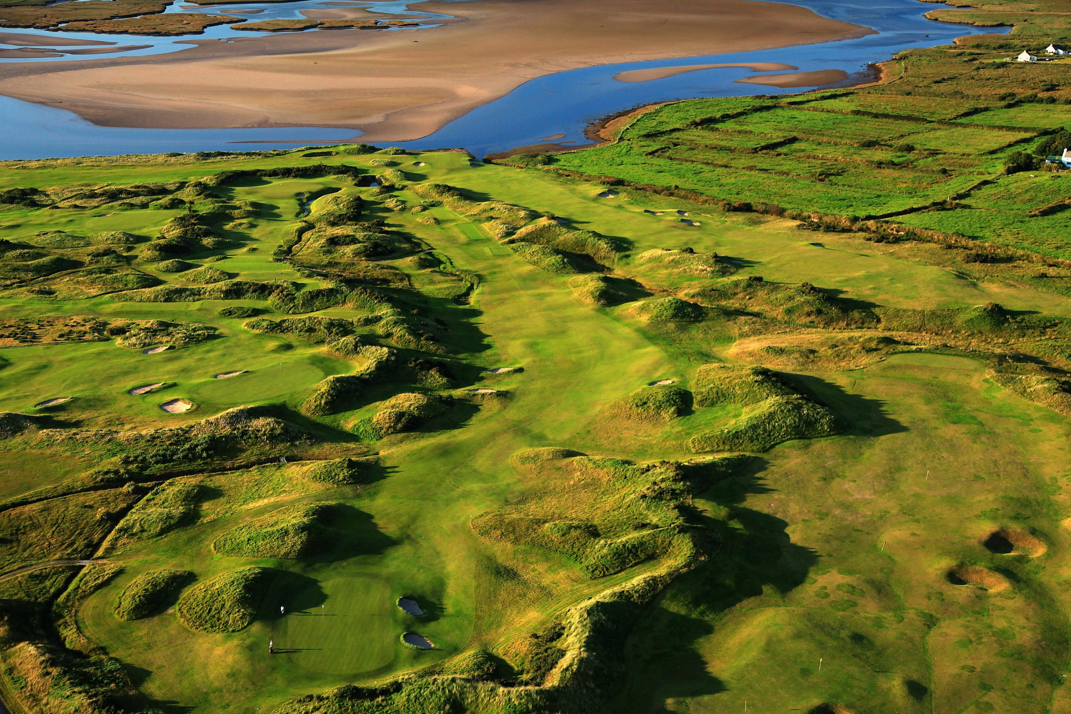 Birds-eye view showing off Waterville's firm fairways, bunkers and smooth greens surrounded by beach like sand