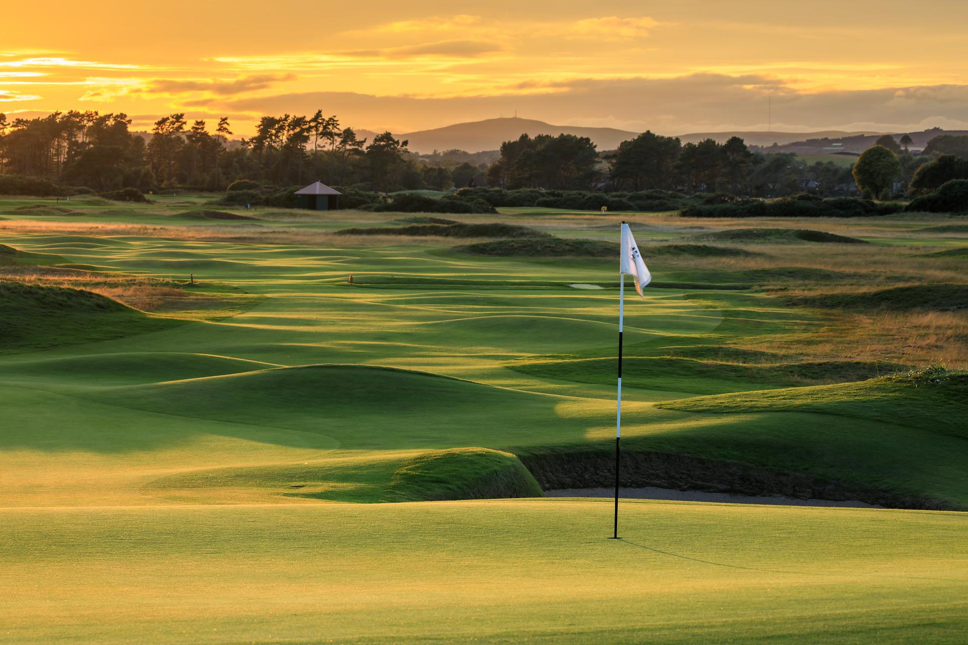 Undulating fairway leading to a green at Carnoustie