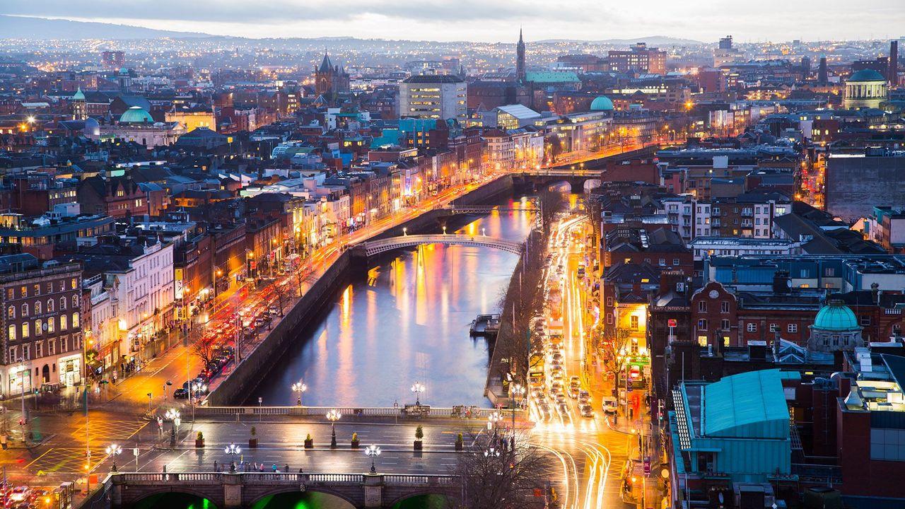 Dublin city skyline at night