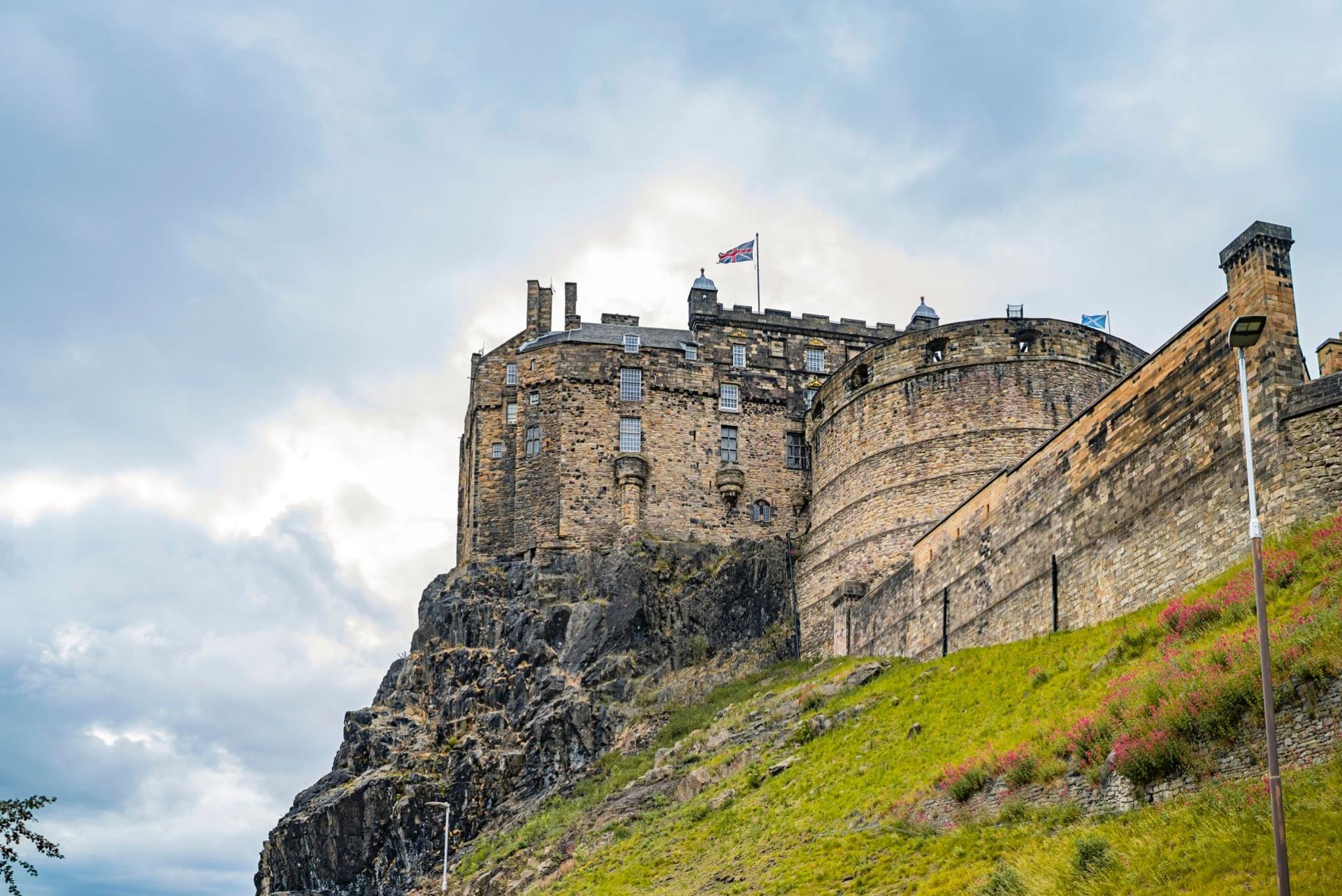 Uphill view of Edinburgh Castle