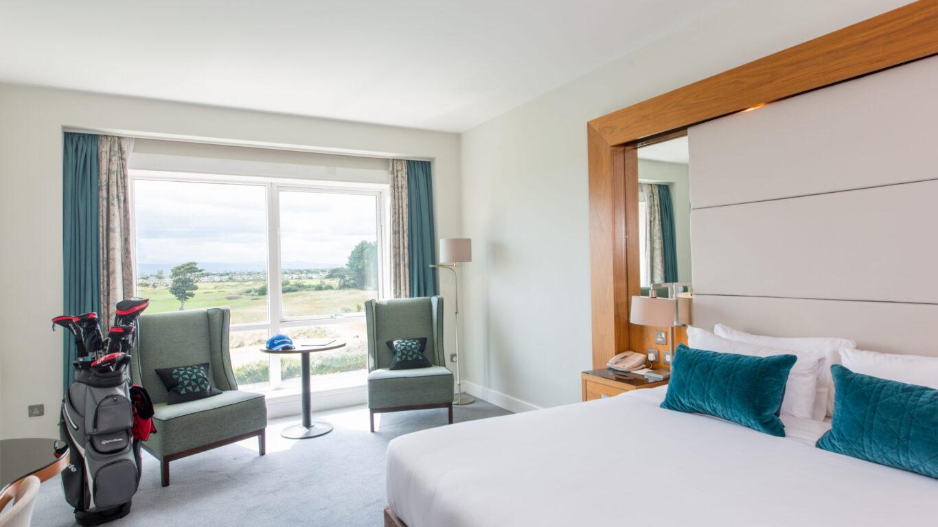 Portmarnock Resort room with a golf bag in the background